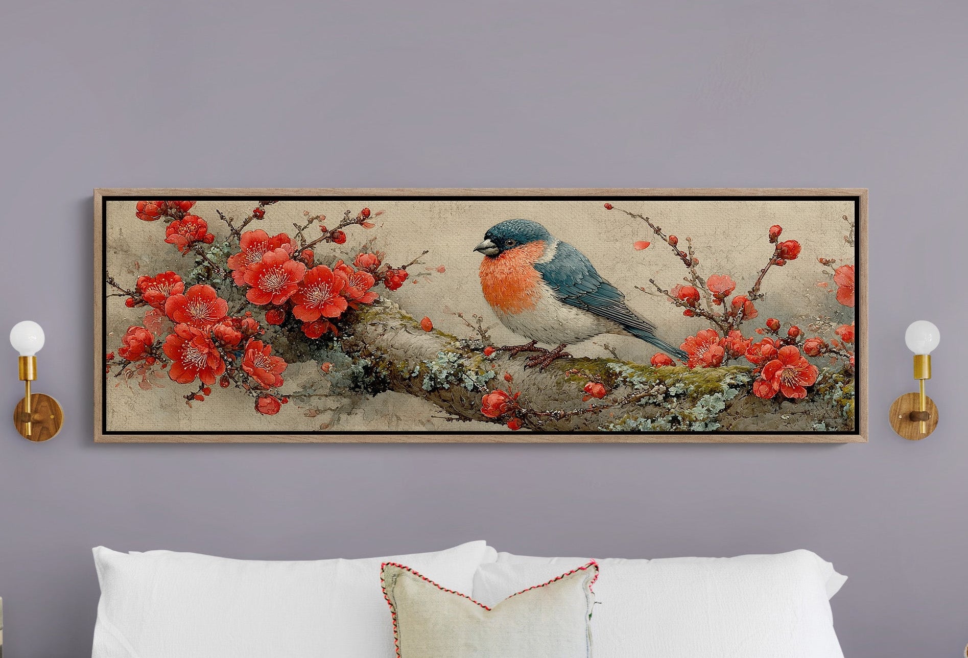 Songbird Among Scarlet Blossoms