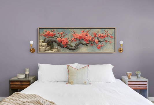 Crimson Blossoms On Ancient Wood