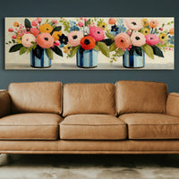 Blooms In Striped Blue Vases