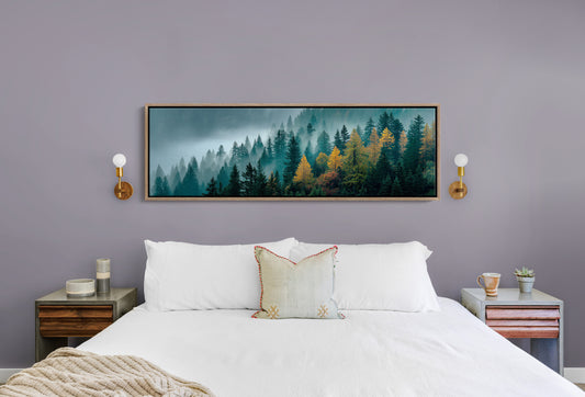 Golden Pines In Morning Mist
