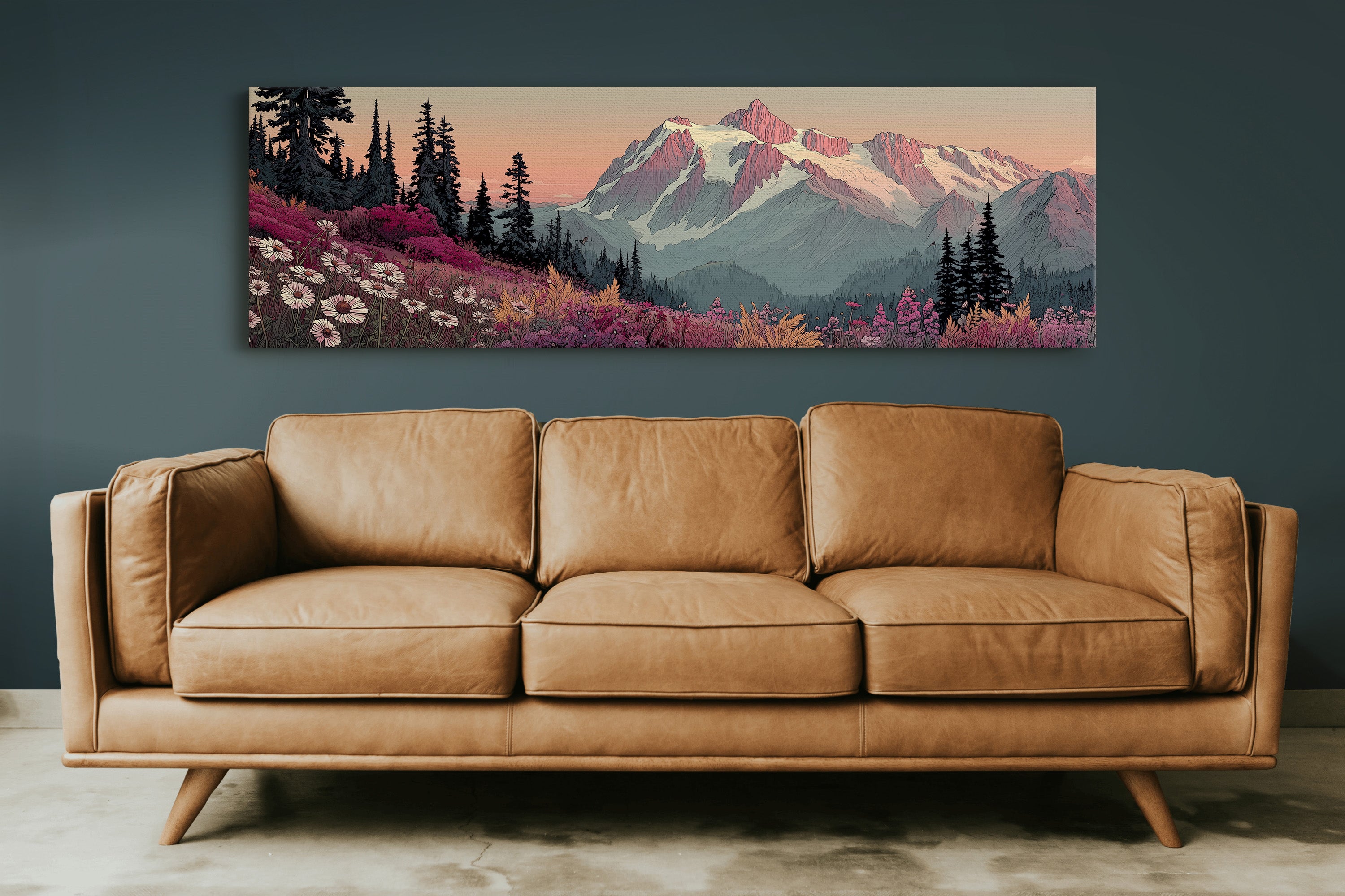 Wildflowers Beneath the Blushing Peaks