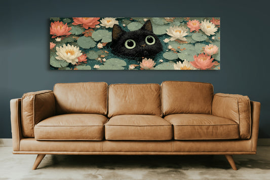 Midnight Cat Among Lotus Blossoms