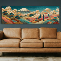Golden Mount Fuji Over Patterned Hills