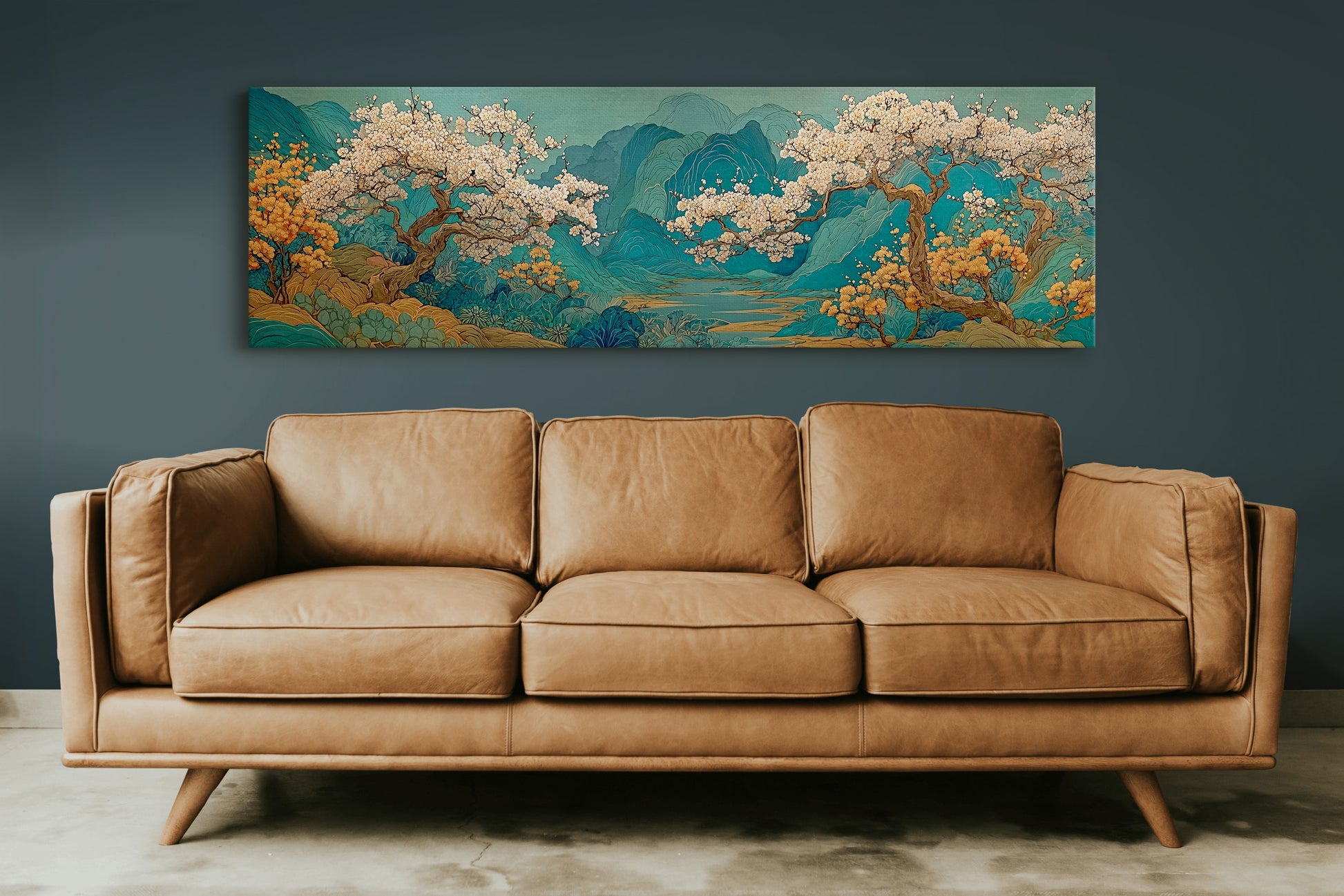 Cherry Blossoms Over Tranquil Mountain Lake