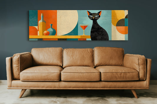 Mid Century Black Cat and Cocktail