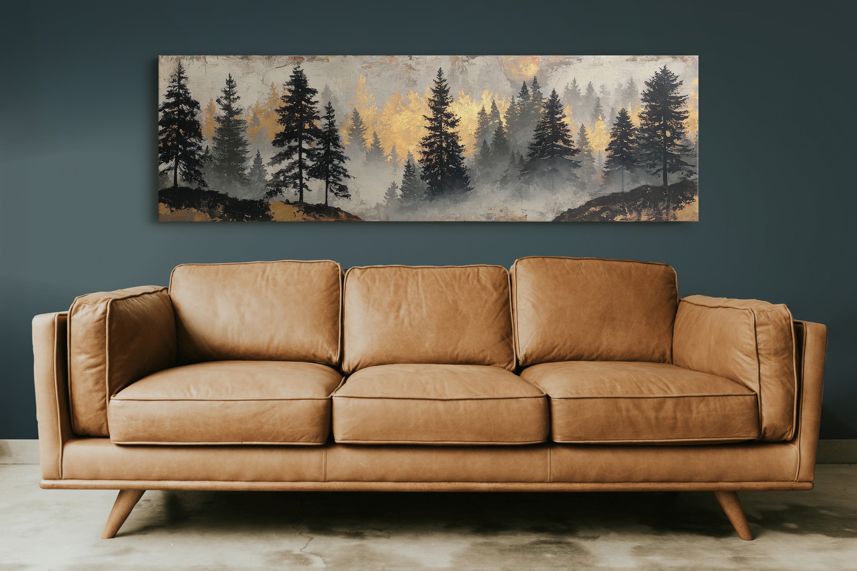 Golden Mist Through Pines