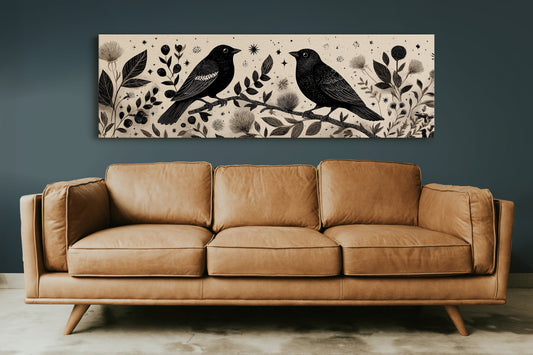 Midnight Birds Among Wildflowers