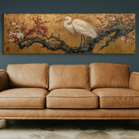 Egret Among Crimson Plum Blossoms