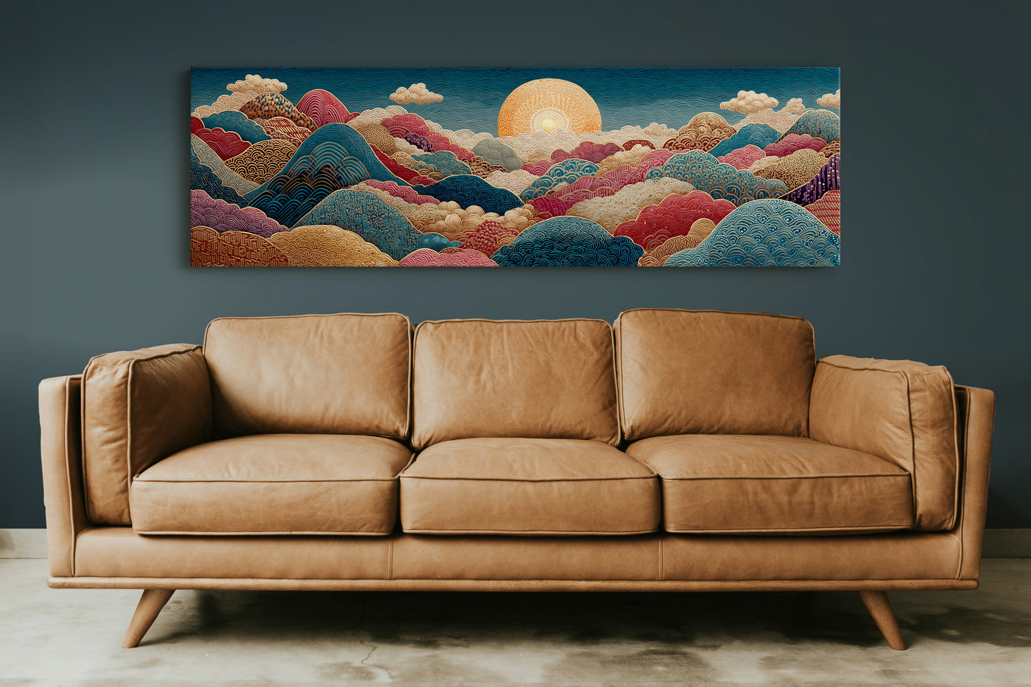 Ornate Sunrise Over Patterned Hills