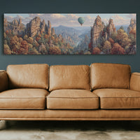 Hot Air Balloon Over Autumn Cliffs