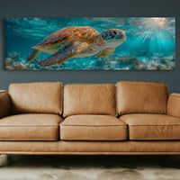 Sea Turtle Swimming In Sunlit Ocean