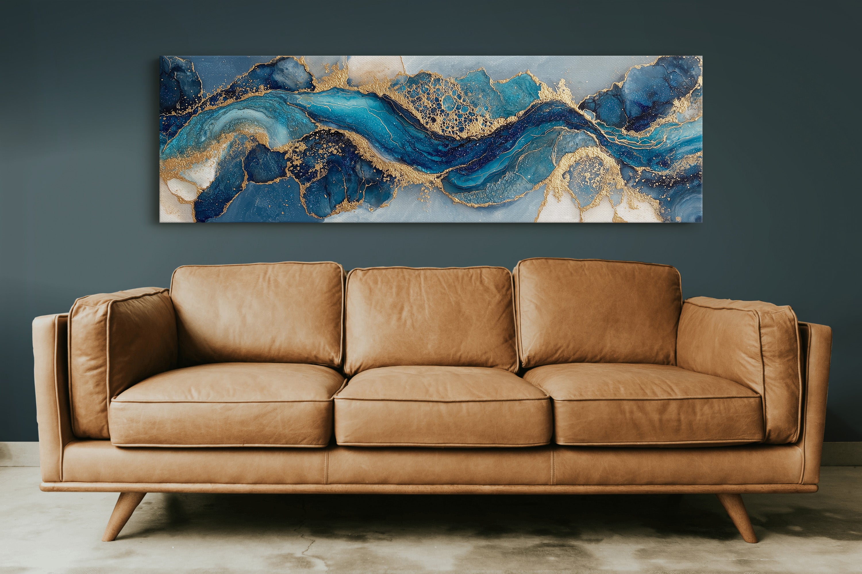 Blue And Gold Abstract Fluid Art
