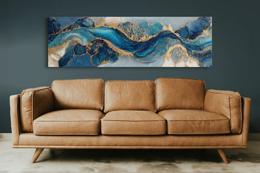 Blue And Gold Abstract Fluid Art