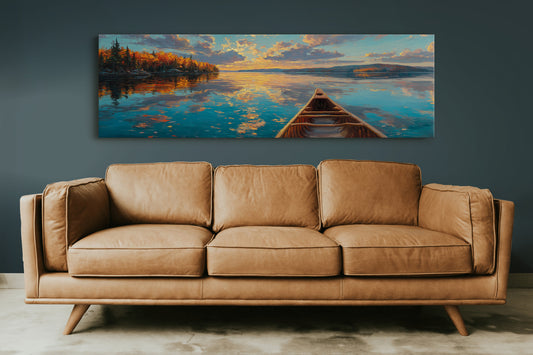 Canoe Drifting Across A Golden Lake
