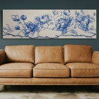 Blue Ink Roses On Thorned Vine