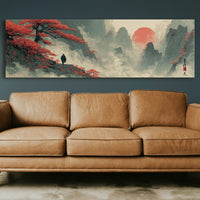 Red Sun Over Misty Mountain Peaks