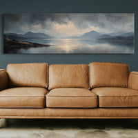 Moody Mountain Lake at Sunrise Reflected in Calm Water