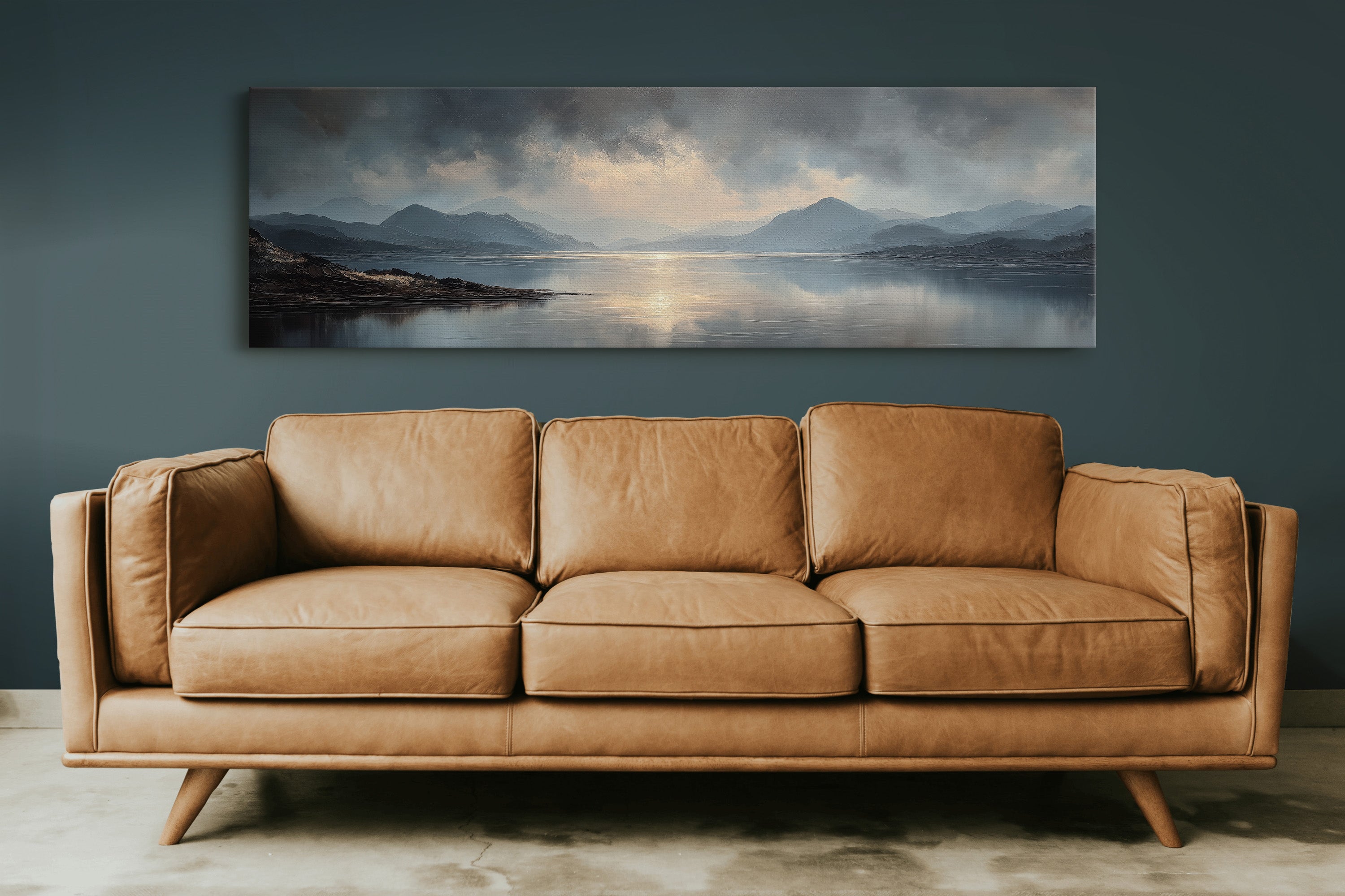 Moody Mountain Lake at Sunrise Reflected in Calm Water