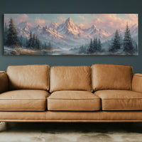 Sunlit Mountain Peaks at Dawn Over Frosted Forest