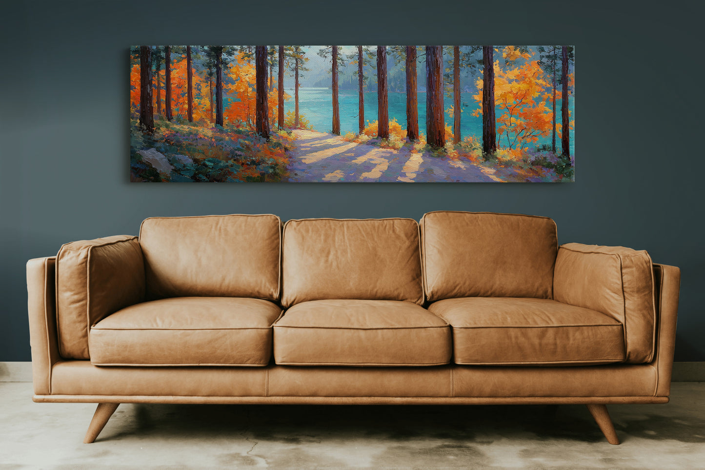 Autumn Forest Path Overlooking Turquoise Lake