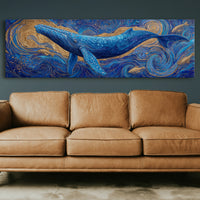 Majestic Blue Whale in Golden Ocean Swirl