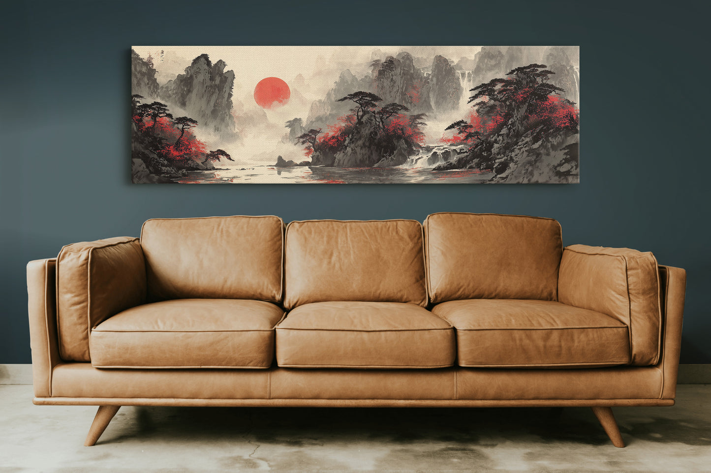 Crimson Trees Beneath a Rising Sun