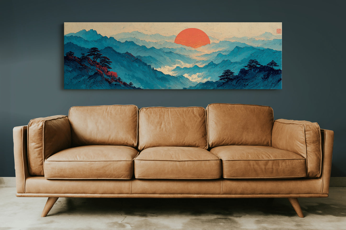 Crimson Sun Over Blue Mountain Seas