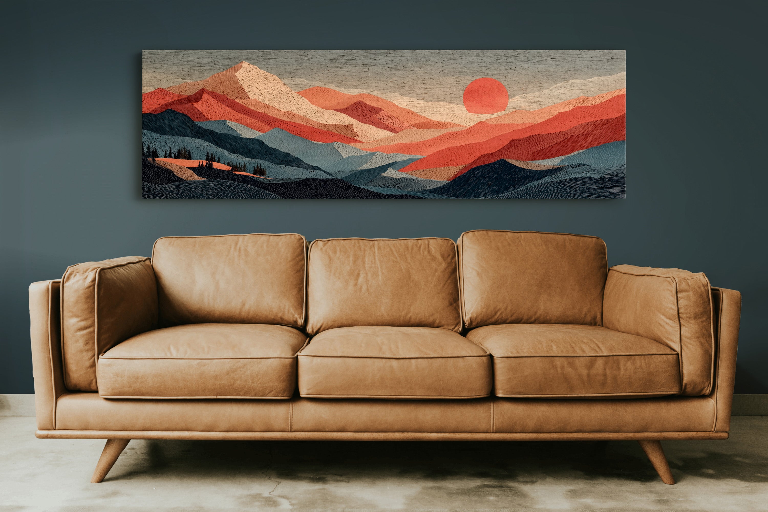 Crimson Sun Over Layered Peaks