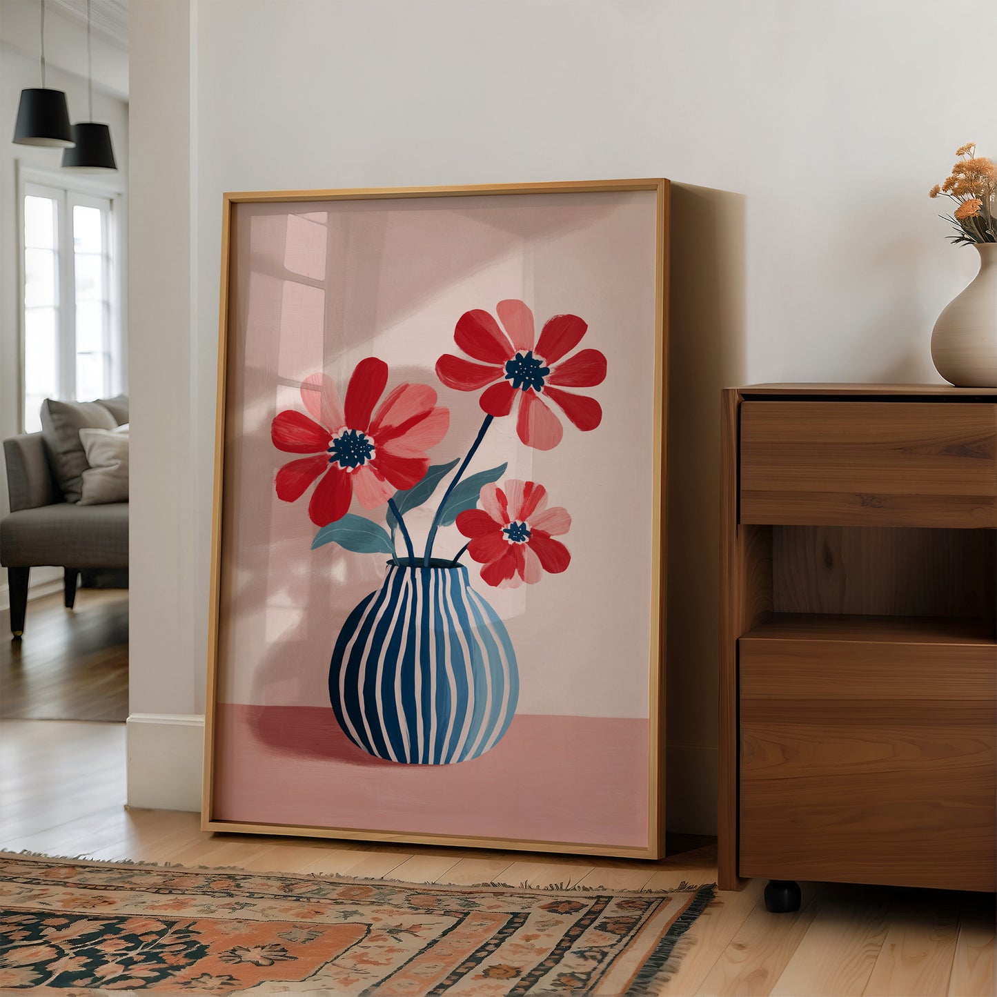 Petals in a Striped Vase