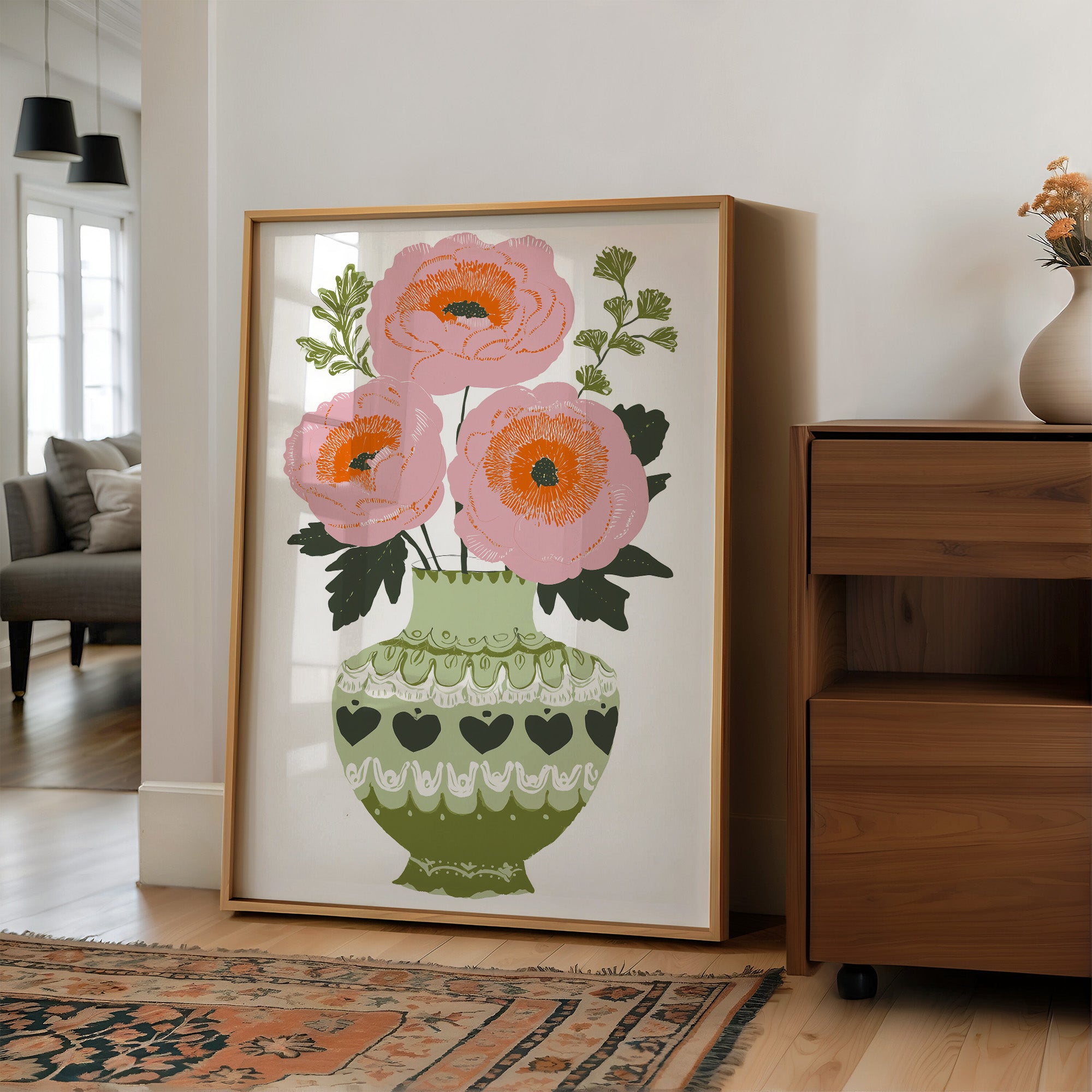 Blush Blooms In Olive Vase