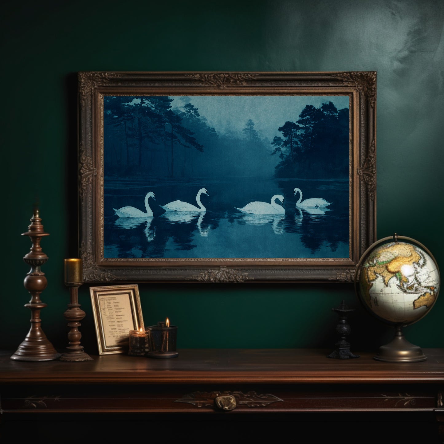 Swans Beneath the Midnight Mist