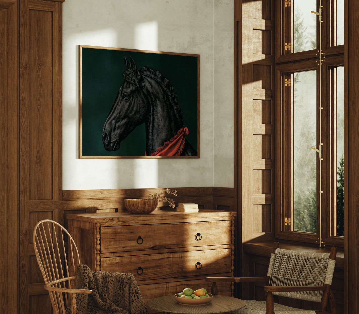Midnight Stallion in Crimson Silk
