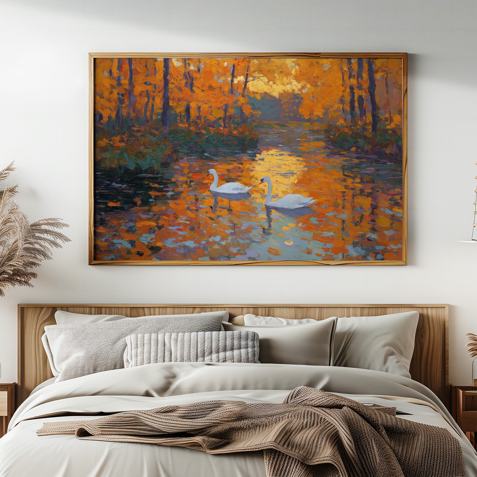 Swans Beneath the Amber Canopy