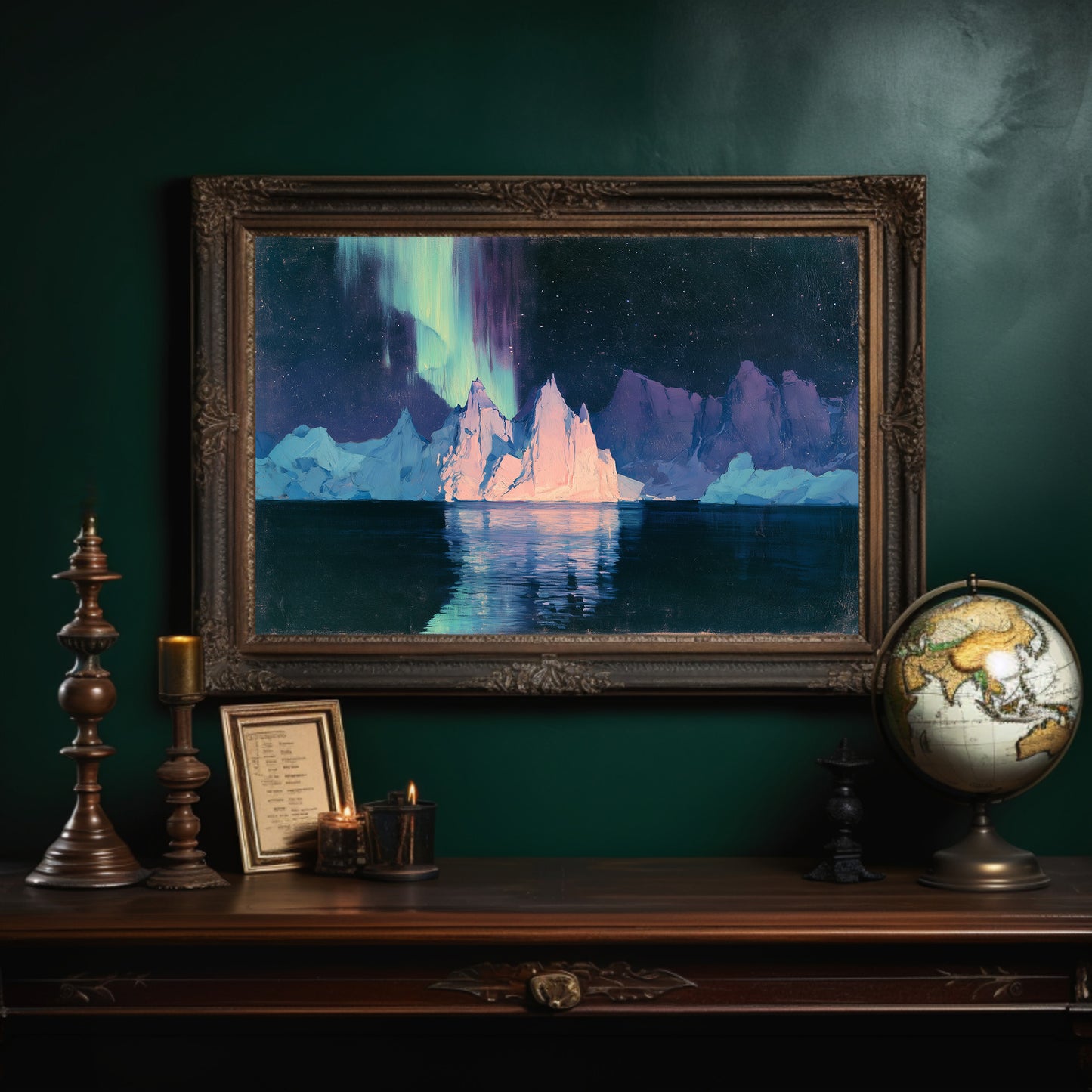 Icebergs Under the Aurora
