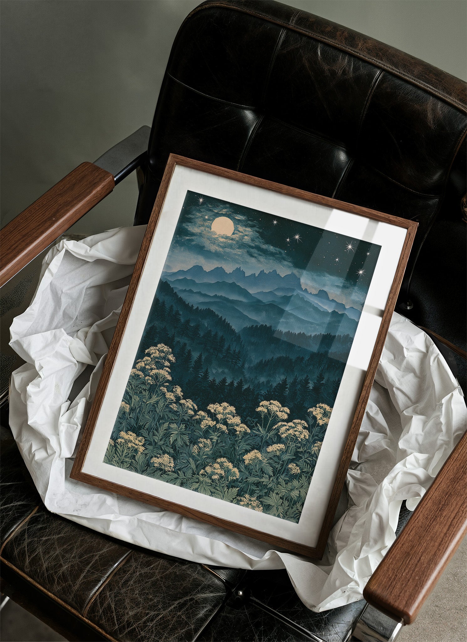 Moonlit Mountains Meet Wildflowers