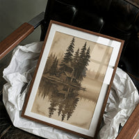 Sepia Cabin On A Still Lake
