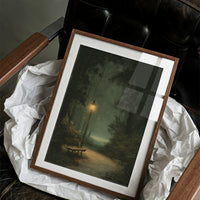 Misty Green Path By Lamplight