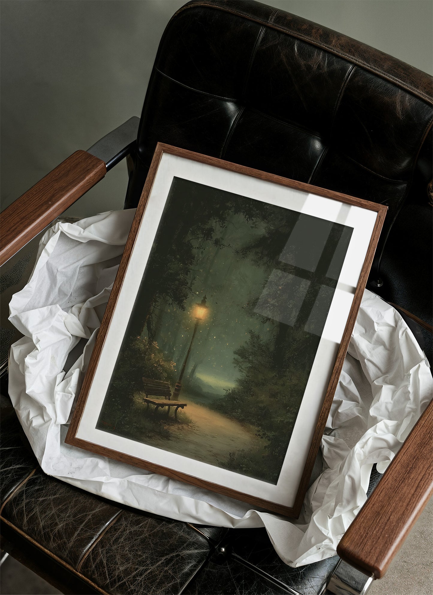 Misty Green Path By Lamplight