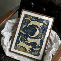 Cats Leaping Around Crescent Moon
