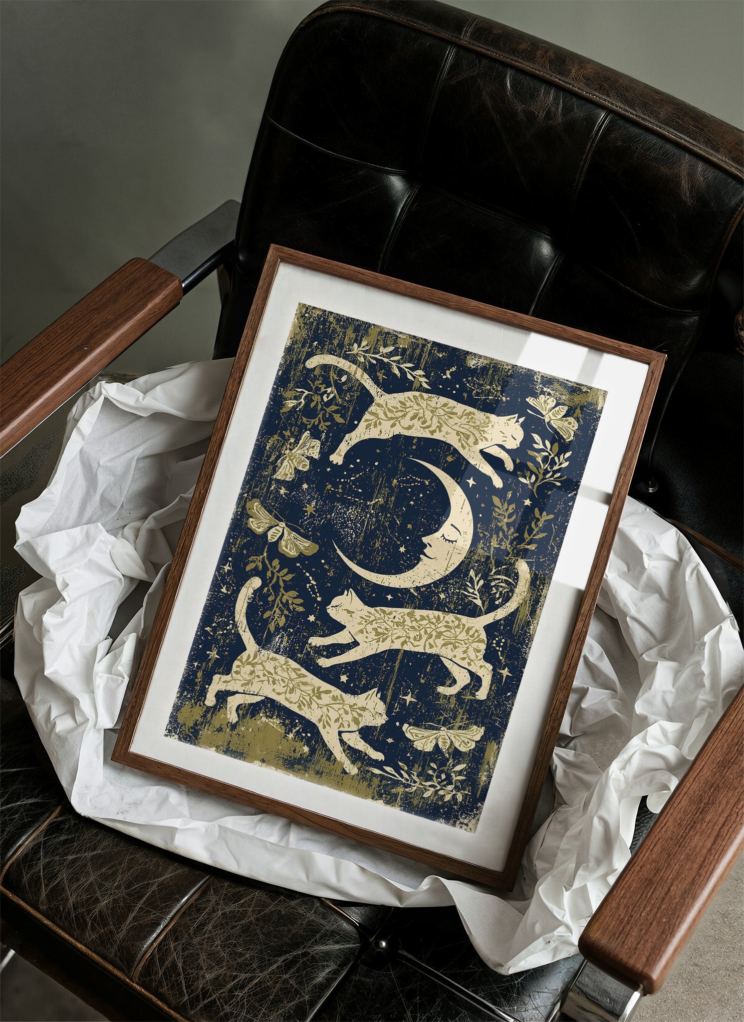 Cats Leaping Around Crescent Moon