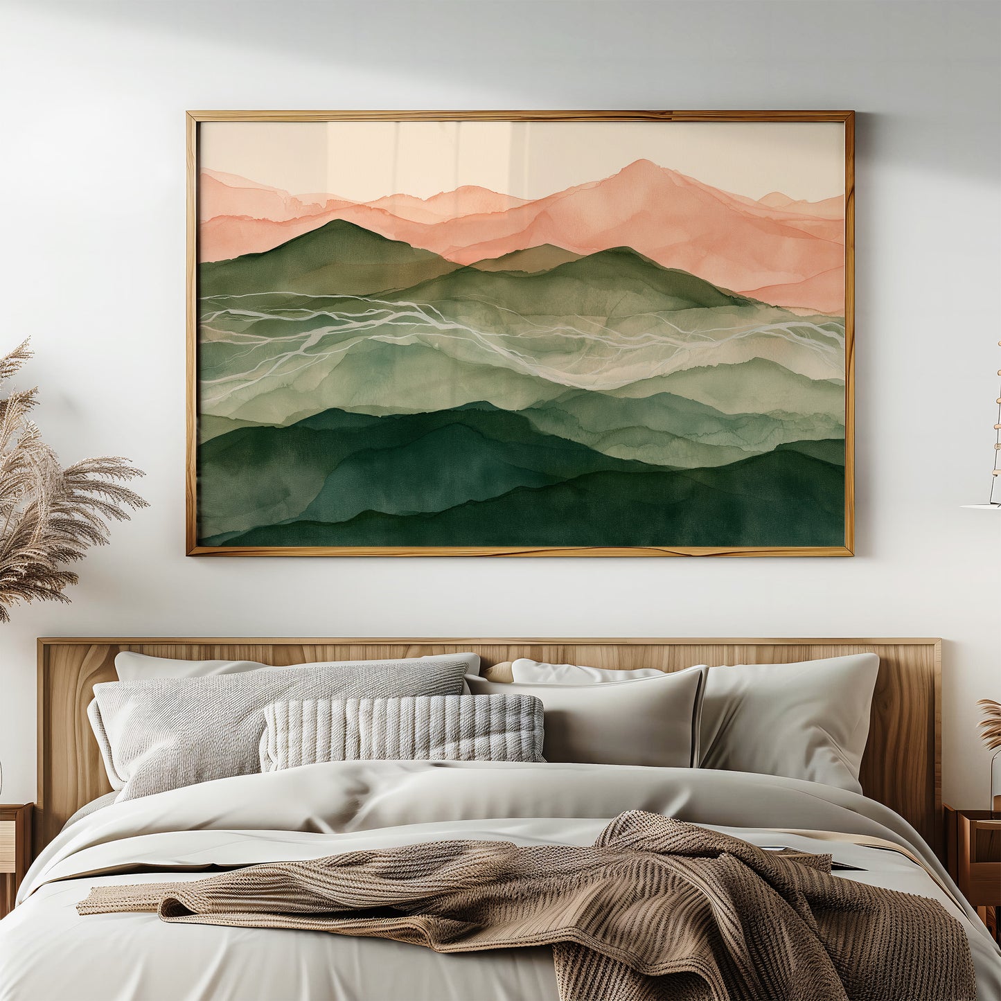 Coral Dawn Over Green Ridges