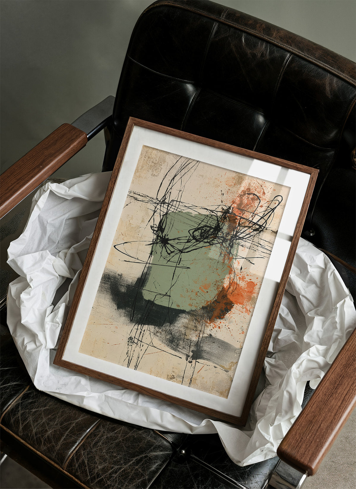 Sage Rust Gestural Scribble Art