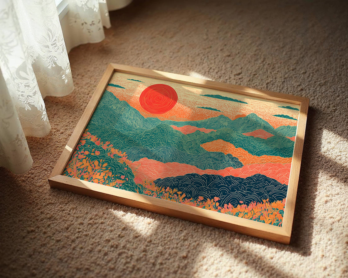 Retro Sunrise Over Ridgelines