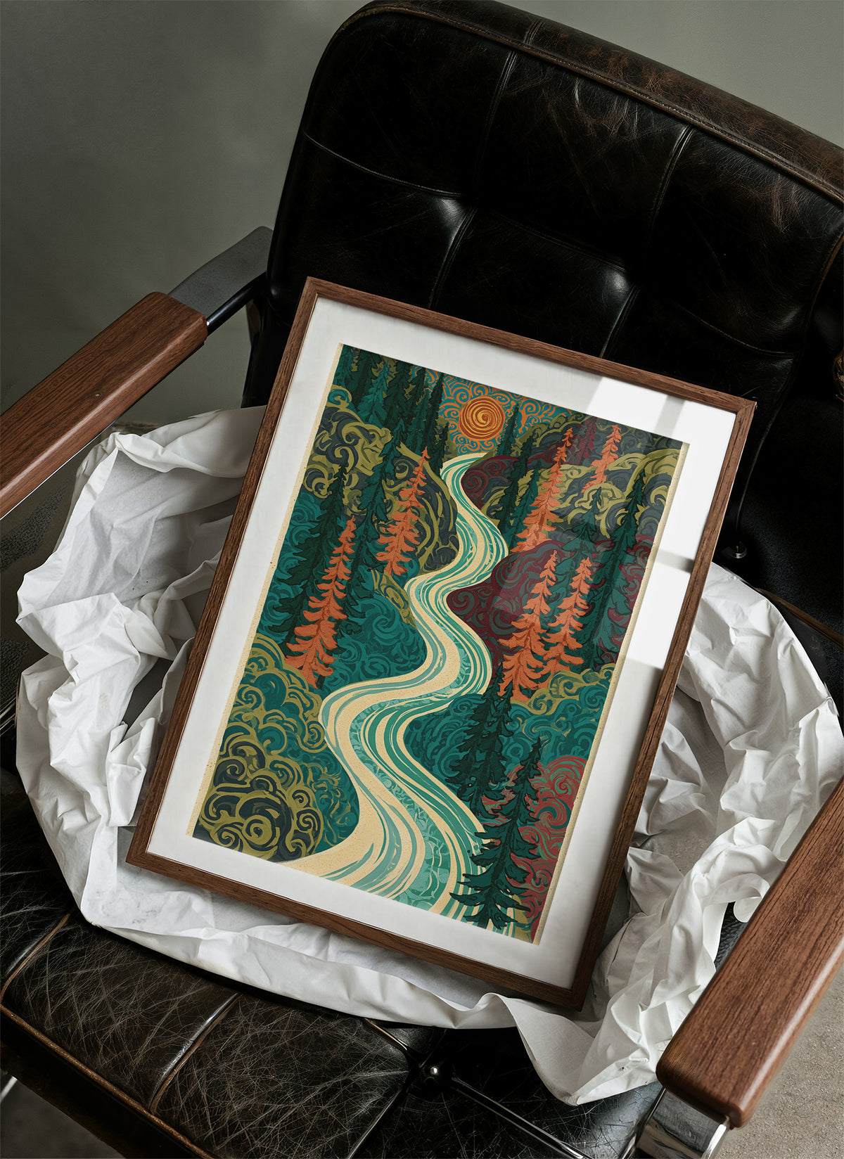 Winding River Retro Forest Print