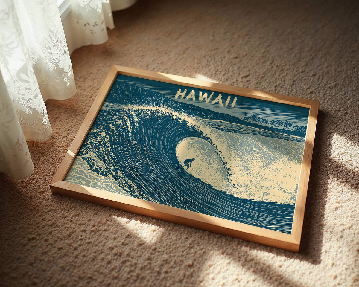 Hawaii Barrel Wave Woodcut