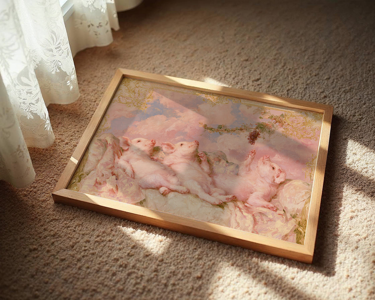 Piglet Cherubs Reaching for Grapes