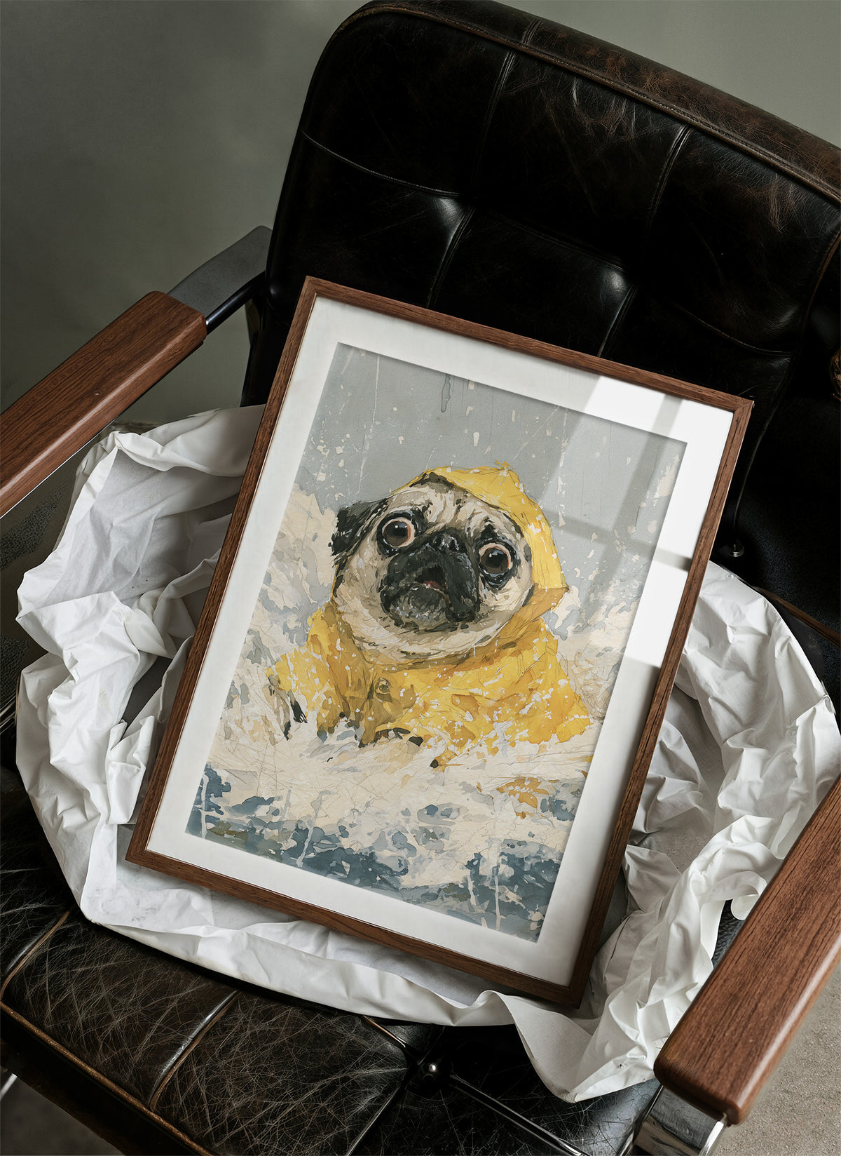 Pug Yellow Raincoat Portrait