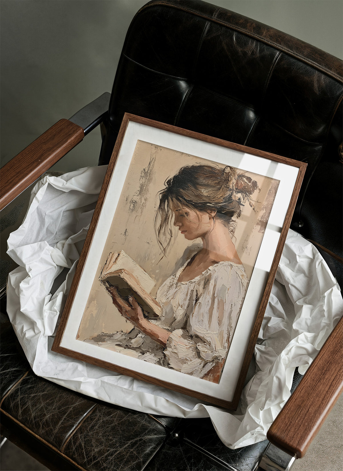 Woman Reading Impasto Portrait