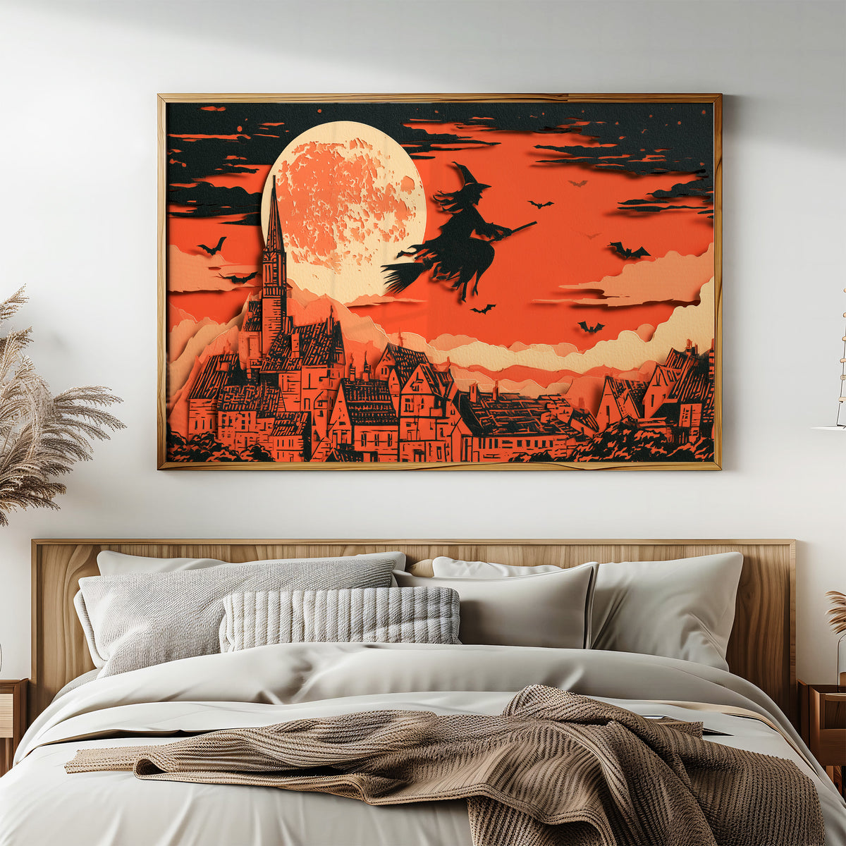 Witch Flies Over Gothic Village