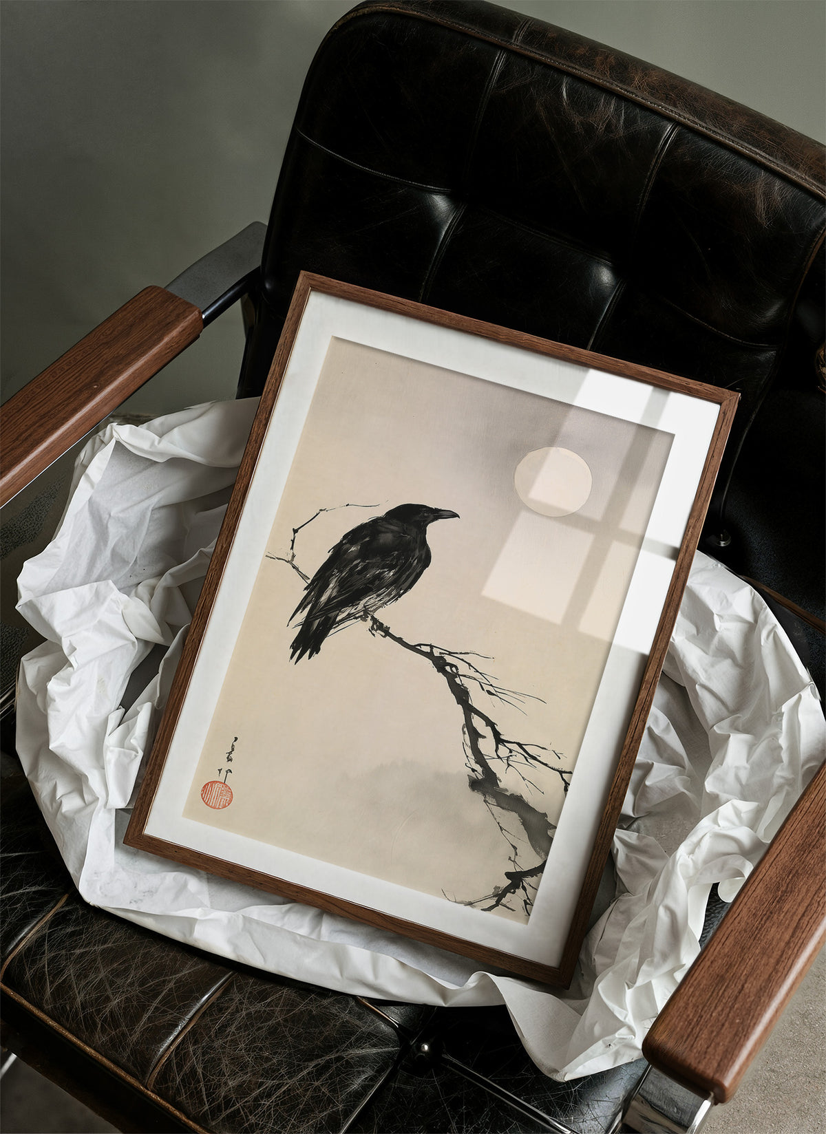 Raven Moonlit Branch Sumi-e